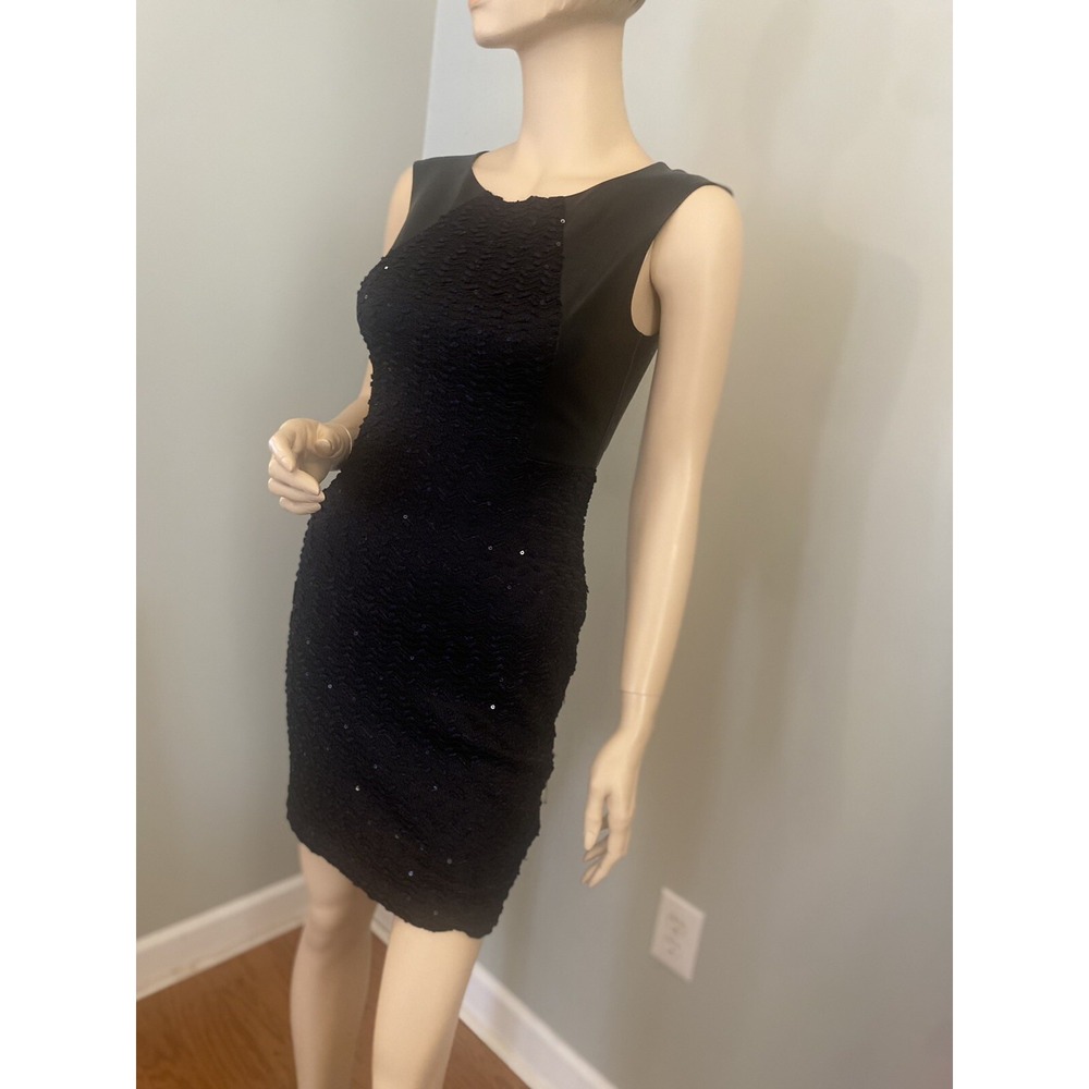 GUESS Dress Black Faux Leather & Black Shimmering‎ Fabric  Size 2  Zipper - Picture 3 of 12